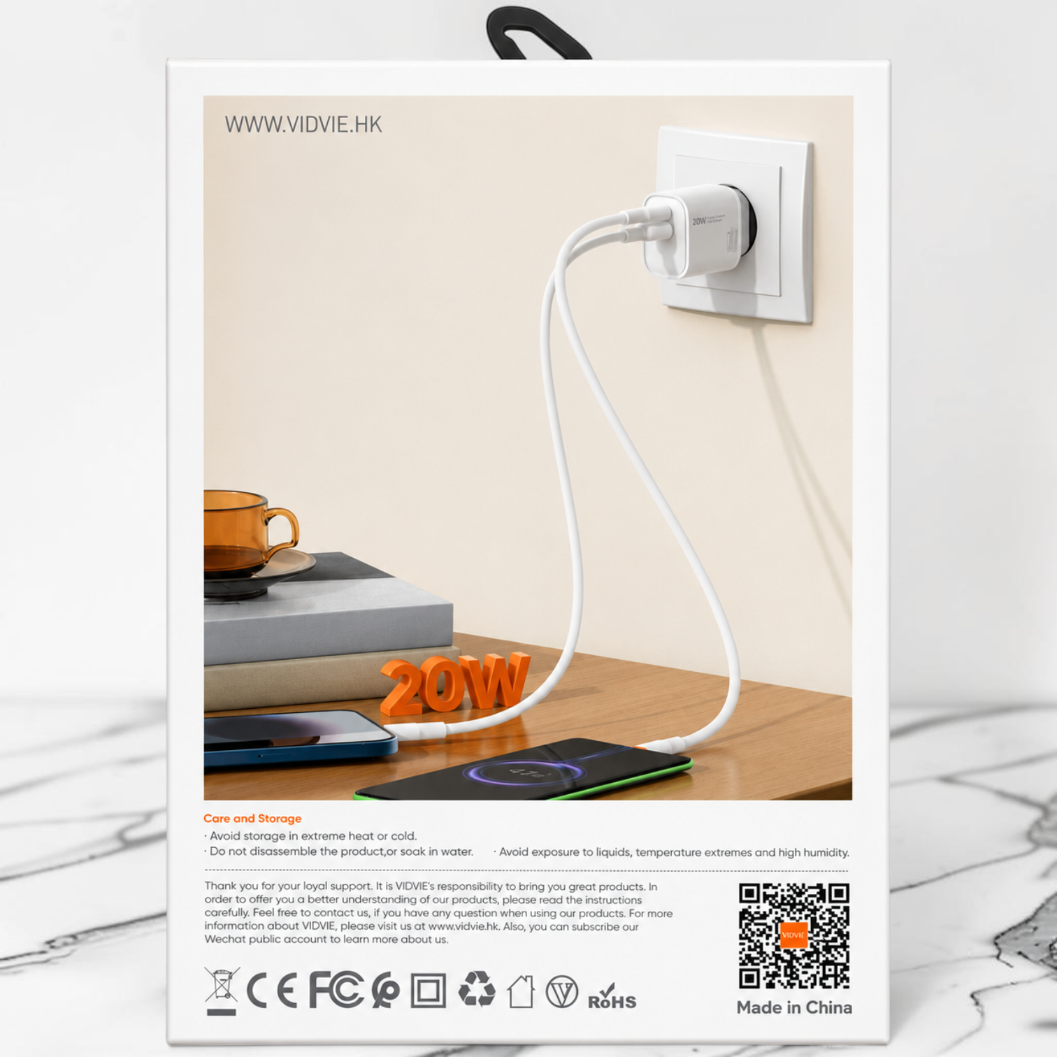 Cargador Rápido VIDVIE Type-C + USB 20W PD / 18W QC con Cable USB-C - Imagen 2