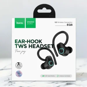 udífonos Bluetooth HOCO EQ8 deportivos True Wireless con gancho para la oreja, Bluetooth 5.3 y estuche de carga con pantalla LED.