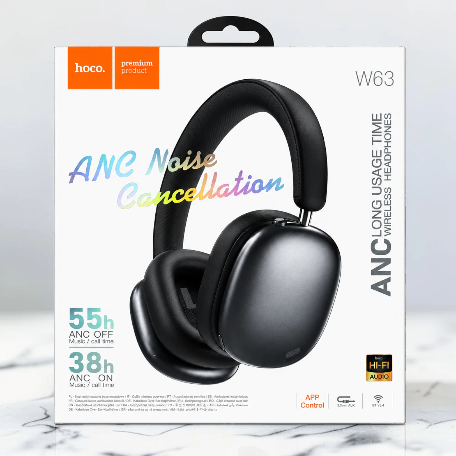 Audífonos Bluetooth HOCO W63 Over-Ear con cancelación activa de ruido ANC, sonido Hi-Fi y Bluetooth 5.4.
