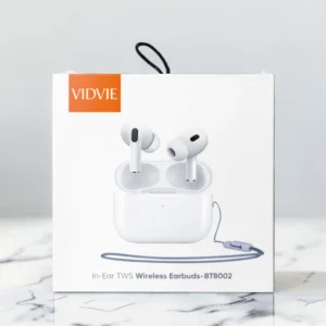 Audífonos Bluetooth VIDVIE BT8002 True Wireless In-Ear con estuche de carga blanco y diseño compacto.